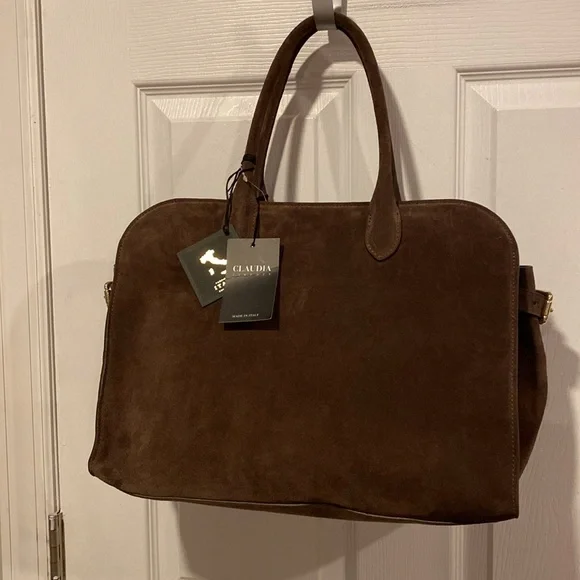 BNWT CLAUDIA FIRENZE Viral Made in Italy Chocolate Brown Suede Satchel Bag - Picture 13 of 15